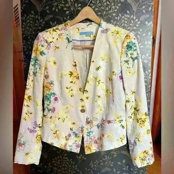 ANTONIO MELANI Floral Yellow Blazer Size 6 - Picture 1 of 6